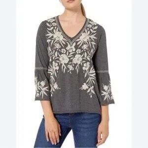 Johnny Was Embroidered Gray Women's Top, Small